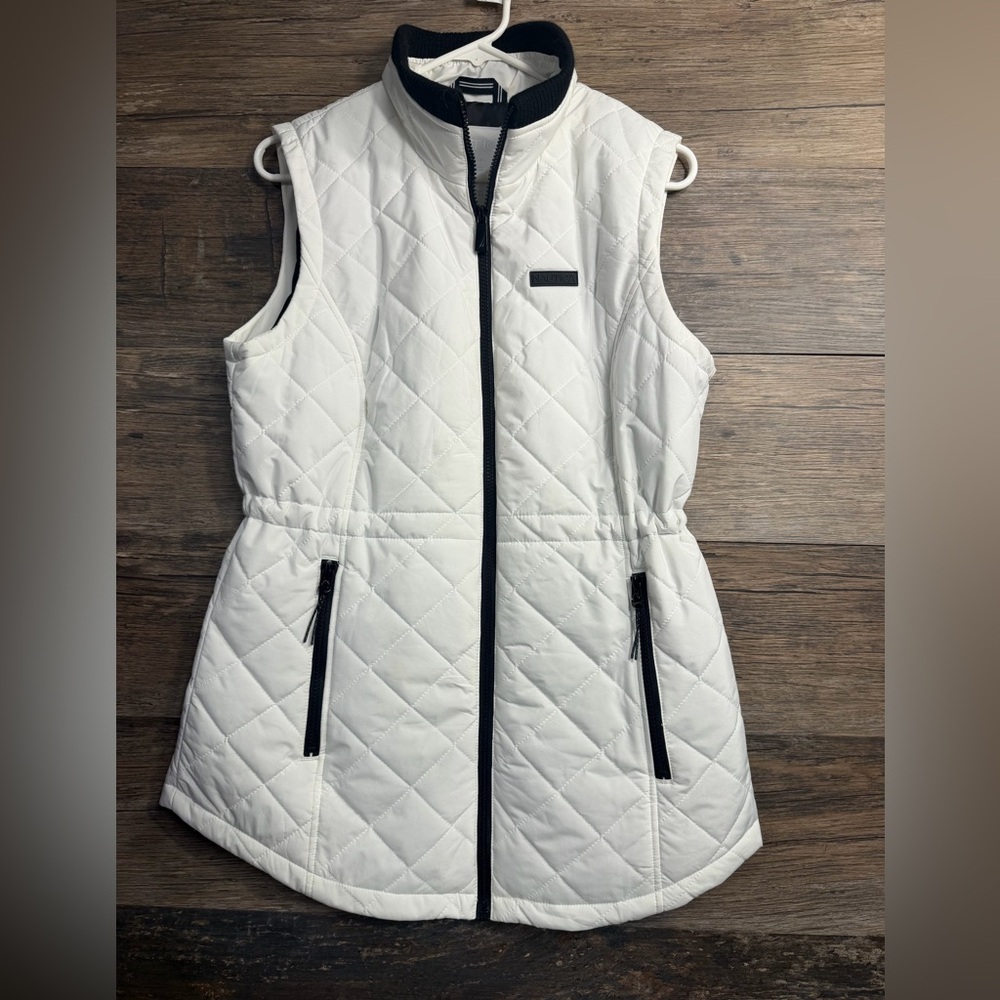 Nautica Women's White Quilted Vest with Black Accents